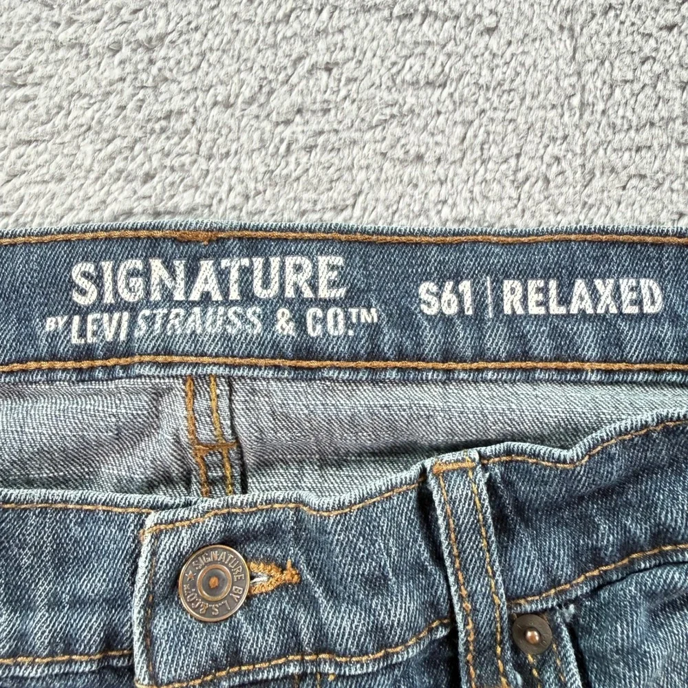 Signature by Levi Strauss & Co Mens S61 Relaxed Fit Blue Denim Jeans 33x32.5